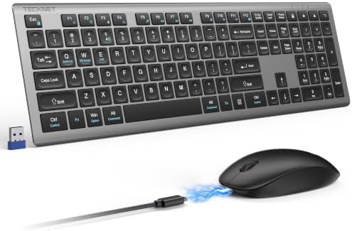 TECKNET 2.4G Rechargeable Ultra-Slim Wireless Keyboard and Mouse Combo