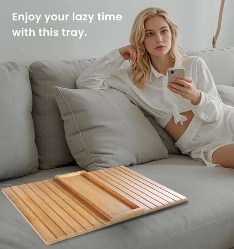 Bamboo Folding Sofa Arm Tray with Anti-Slip Pad (Natural)