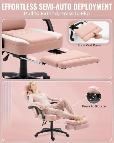 Dowinx Gaming Chair Breathable Fabric Game Chair with Gel Pad and Storage Bag, Comfortable Gamer Chair with Pocket Spring Cushion, Ergonomic Computer Chair with Footrest, Pink and White