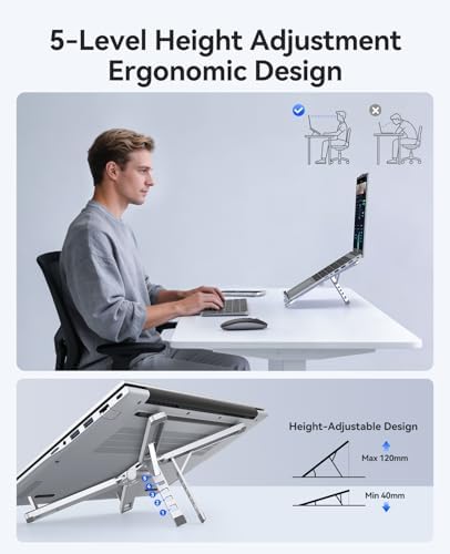 ORICO Portable Laptop Stand for Travel & Desk, Foldable 3-in-1 PN1, Silver