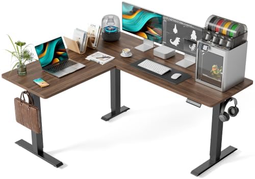FEZIBO 63" x 55" L-Shaped Standing Desk - Adjustable Corner Desk L Shape, L-Shaped Adjustable Desk with Splice Board, L Shape Standing Desk, Black Walnut