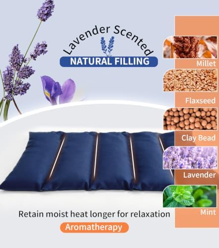 Microwavable Heating Pad with Washable Cover 13x7 Inch Flaxseed Microwave Hot Pack, Lavender Scent, Moist Warm Compress for Relaxation, Non-Electric & Portable