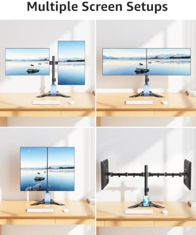 MOUNTUP Dual Monitor Stand - Freestanding & Height Adjustable Monitor Desk Mount, Steady VESA Mount Holds Max 17.6 lbs, Computer Monitor Stand for 2 Screens up to 27 inches, For Home Office