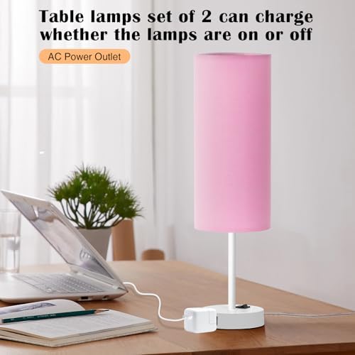 ZJOJO Table Lamp for Bedroom Set of 2,18" Pink Lamps with AC Charging