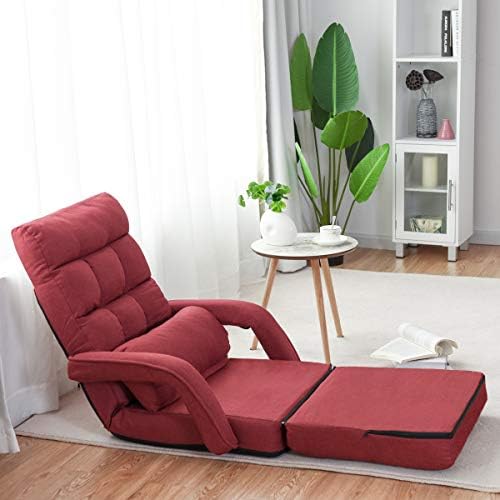 GIANTEX Folding Floor Chair with 6-Position Adjustable Backrest (Red)