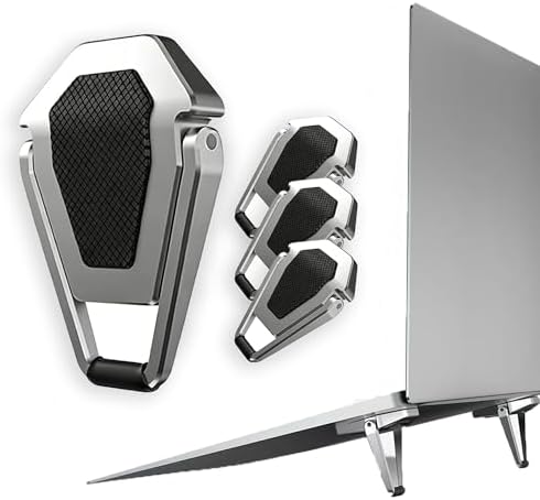 (2 PK/4Pcs) Laptop Stand Foldable & Portable Zinc Alloy Laptop Riser with Anti-Slip Pads Ergonomic Height Adjustment for 12-20 Inch Laptop to Reduce Neck Strain & Improve Cooling