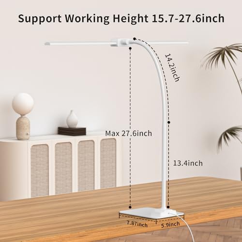 LED Desk Lamp Double Light: 1200LM Desk Light Base for Home Office, White