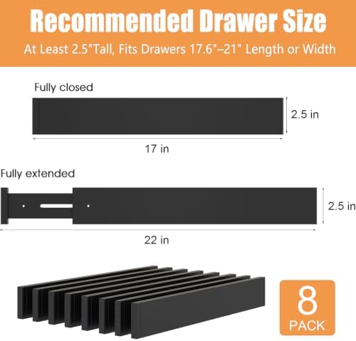 Bamboo Drawer Dividers, Adjustable Drawer Organizers, Fits 17.6–21" Drawers