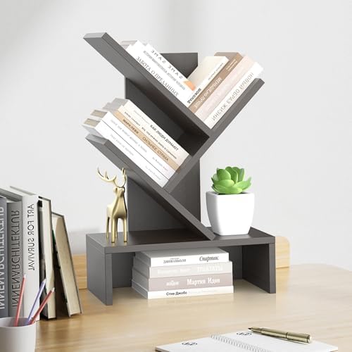 Godferyxin Small Bookshelf,4-Tier Bookshelf with Drawers,Black Bookshelf
