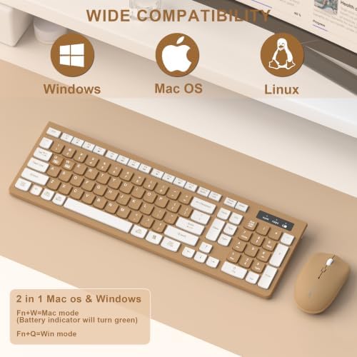 Wireless Keyboard and Mouse Combo Silent for Office and Home(Mocha Color-A)