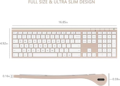 Vssoplor Wireless Keyboard and Mouse, Rechargeable Ultra Slim, White Gold