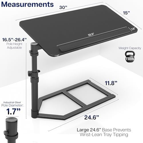 Height Adjustable Under Mattress 30 inch Bedside Desk, Works with Lofts and Beds Without Frames, Tilting Desktop, Fits Laptops, Books, and More, Black