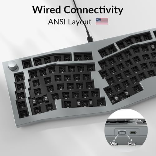 Keychron Q10 QMK Custom Mechanical Keyboard Barebone, 75% Alice Layout Ergonomic CNC Aluminum Case, Hot-swappable RGB Backlight, Programmable Knob & Macro Keys, Wired USB-C, Mac Windows Linux, Grey