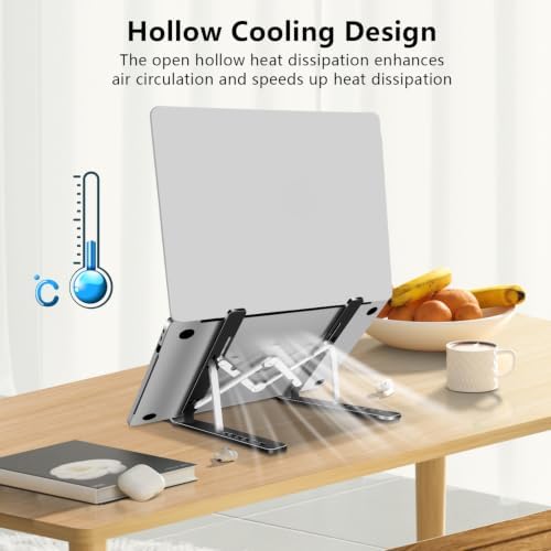 Laptop Stand, Computer Tablet Stand, Adjustable Aluminum Foldable Portable Laptop Holder Riser, Compatible with MacBook Air Pro, Lenovo, HP, Dell, More 10-15.6” Laptops and Tablets (Black)