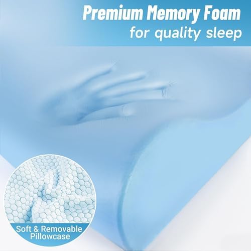 Neck Pillow for Sleeping, Ergonomic Cervical Bed Pillow, Blue Queen Size