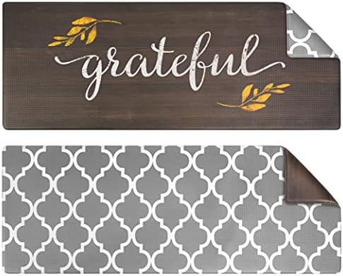 OPUX Anti Fatigue Kitchen Floor Mat, Reversible Cushioned Memory Foam Kitchen Rug Pad, Waterproof Non-Slip Padded Comfort Standing Mat Laundry Home 47x17 (Farmhouse Grateful Moroccan)