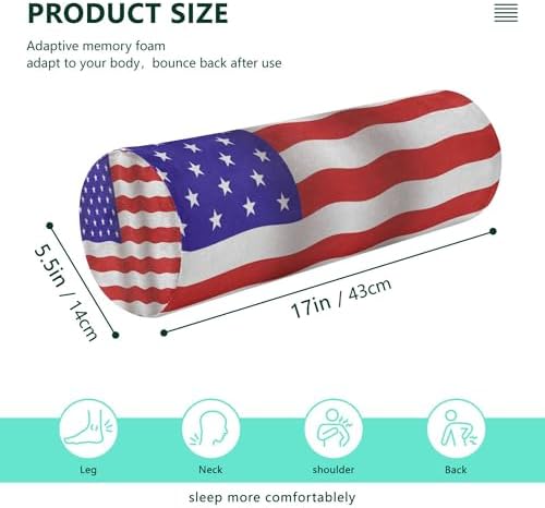 Bolster Pillow Insert Memory Foam Neck Roll Pillow for Sleeping Long Round Pillows for Bed Round Seat Cushion Neck Support Car Vintage Tea Stained American Flag