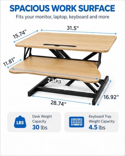 Standing Desk Converter, Adjustable Dual Monitor Riser, Natural