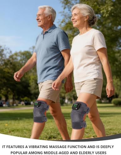 Red Light Therapy Knee Massager with Heat: Grey Gray Cordless Vibration Massage Knee Wrap 6000mAh Rechargeable Near Infrared Light Device 660nm & 850nm for Shoulder Elbow,Gifts for Women Mother's Day