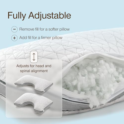 Coop Home Goods Eden Cut-Out Bed Pillow for Side Sleepers, Queen Size, Adjustable Medium Soft Memory Foam Cooling Pillow with Ergonomic Shoulder Cut-Out, CertiPUR-US/GREENGUARD Gold