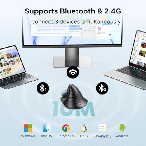 UGREEN M785DR Wireless Trackball Mouse, Bluetooth & 2.4G, Thumb Control