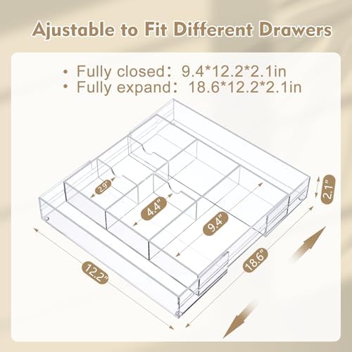 Briwooody 2 Pcs Acrylic Drawer Organizer, 12 x 18 x 2.1'', 8 Compartments