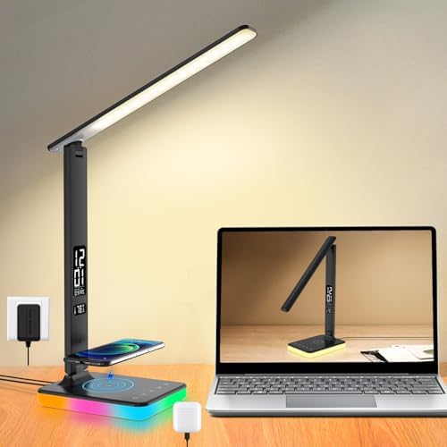 LED Desk Lamp for Home Office, USB Charging Port, Desk Light with 5 Modes