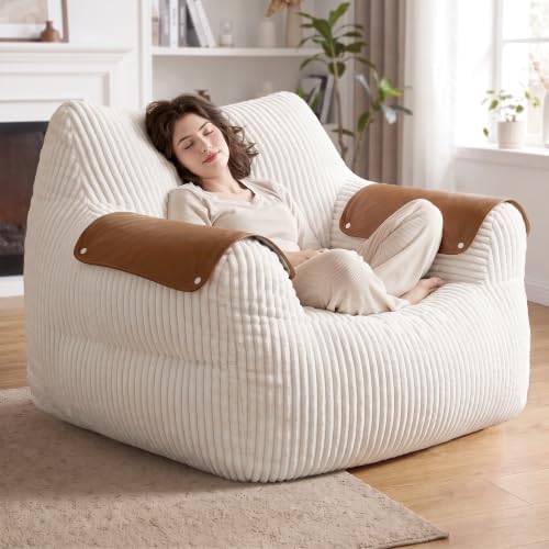 Homkdom Bean Bag Chairs for Adults, Bean Bag Sofa with Armrests, White