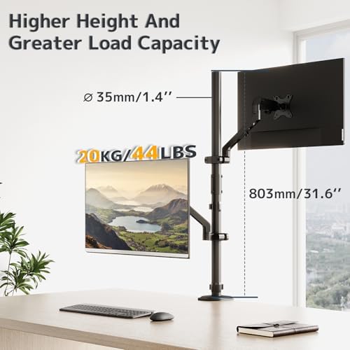 31.6" Steel Extra Tall 2-Section Monitor Arm Pole with C-Clamp/Grommet Base