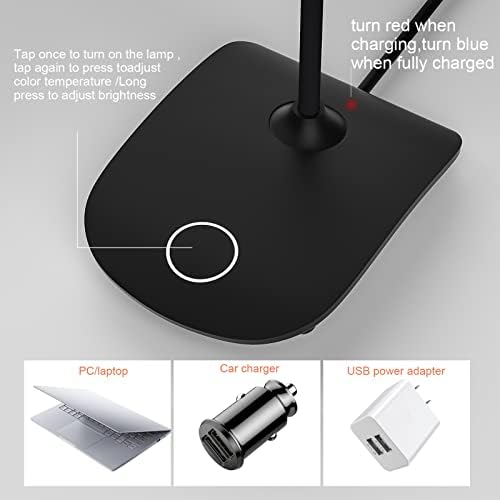 DEEPLITE Battery Operated Desk Lamp, LED Desk Light 3 Lighting Modes Stepless Dimming, Table Lamp 5W Touch Control Eye Caring, Flexible Gooseneck, Portable Reading Light for Dorm Study Office Bedroom