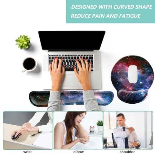Keyboard Wrist Rest Pad Mouse Pad with Wrist Support Set of 3, Mousepad with Non-Slip Rubber Base, Ergonomic Memory Foam Mouse Wrist Cushion Support for Home Office Laptop Computer, Starry Sky