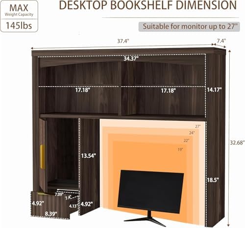 Desktop Shelf, Wooden Desk Hutch with Storage, Desktop Bookshelf