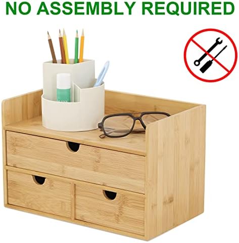Bamboo Desk Organizer with Drawers, 3-Drawer Desktop Storage Box