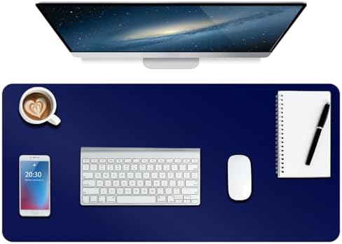 Boutilon Leather Desk Pad Protector,Non-Slip Mouse Pad,Laptop Desk Pad,Office Mouse Mat,Waterproof Leather Desk Blotter,Desk Writing Pad for Office and Home (M-Navy,30"x14")