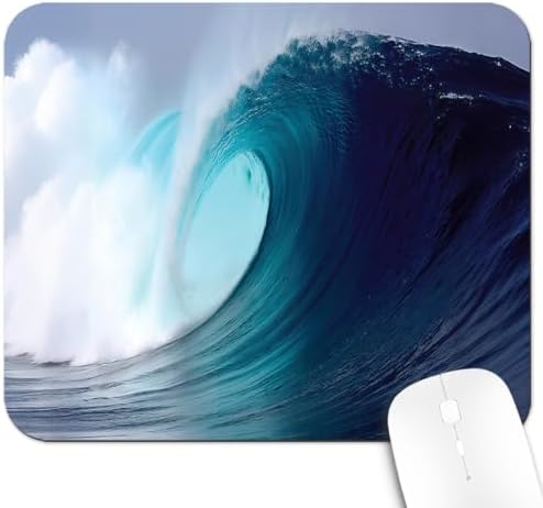 9.5x7.9 Inch Office/Gaming Mouse Pad, Powerful Curl Ocean Wave in Turquoise Blue Tropical Seascape, Cute Anti-Slip Mat for Desk Decor