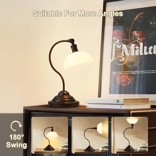 Cordless Table Lamp, Battery Operated Vintage Desk Light, Bronze & White