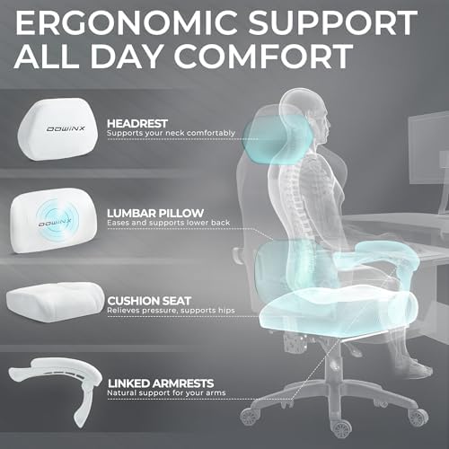 Dowinx Big and Tall Gaming Chair, Suede Fabric Game Chair with Pocket Spring Cushion, High Back Gamer Chair Ergonomic with Footrest for Adults Office, 440LBS, White
