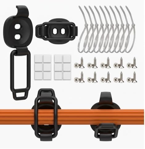 Primst 10 Pack Adjustable Cable Management Clips – Self-Adhesive Wire Organizer Holder with Screws & Ties, Desk Cable Organizer for USB HDMI Charger Cords, Home Office Computer TV