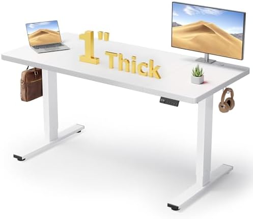 White 60x28 in Electric Standing Desk, 1 Inch Thick Tabletop