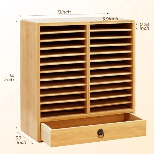 Marker Organizer, 24 Slots Wooden Storage for Up to 216 Markers with Drawer