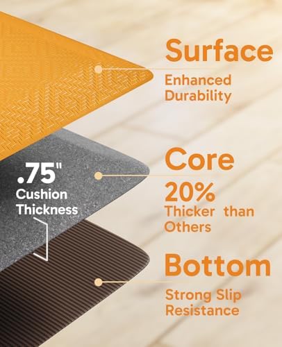 Ophanie Kitchen mats for Floor, 3/4 inch Thick, Kitchen Rugs, 20x48 Anti Fatigue Standing Cushioned Mat,Waterproof,Comfort Ergonomic mat for Office, Home,Sink with 99+ Pairs of Anti-Slip Bottom Ridges