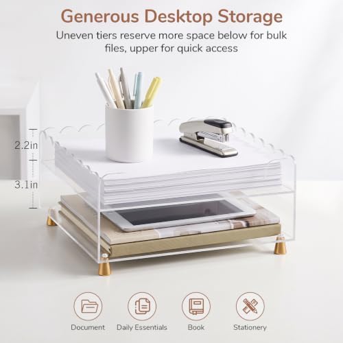 2‑Tier Acrylic Desk Organizer Tray, Scalloped Letter Tray Organizer
