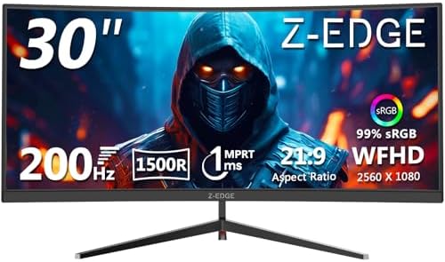 Z-Edge 30" Curved Gaming Monitor, WFHD1080P 200Hz 165Hz 144Hz, MPRT 1ms