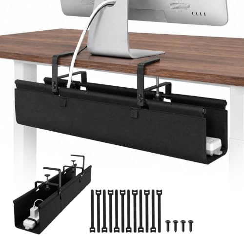 No Drill Under Desk Cable Management Tray, 28 Inch, Black