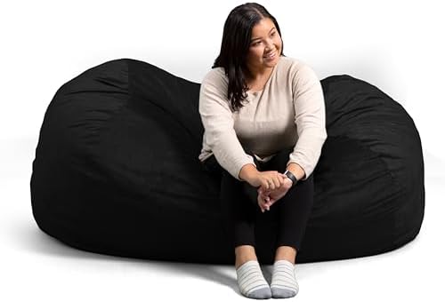 Big Joe Fuf 7Ft Giant Foam Bean Bag Chair, Oversized Couch with Removable Cover for Kids, Teens, Adults, Jet Black Plush, Soft Polyester, 7 Foot
