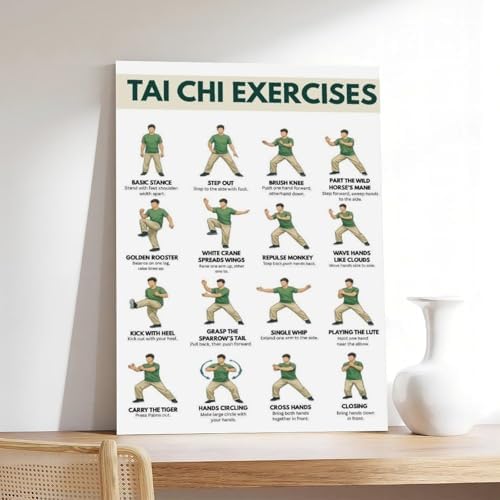 Tai Chi Exercise for Men Tai Chi Walking Exercise Chart for Men Canvas Poster Bedroom Decor Room Decor Frame 20x30inch