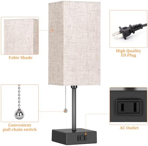 Table Lamp for Bedroom set of 2,3-Color Bedside Lamps with Pull Chain