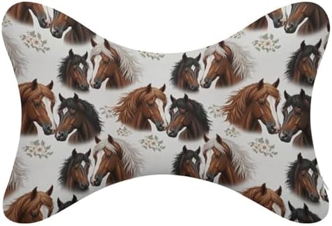 Car Neck Pillow 2 Pcs Horse Memory Foam Headrest with Detachable Washable Cover for Car Office