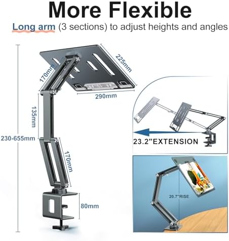 Laptop Stand Desk Mount, Aluminum Adjustable Laptop Arm with Tray