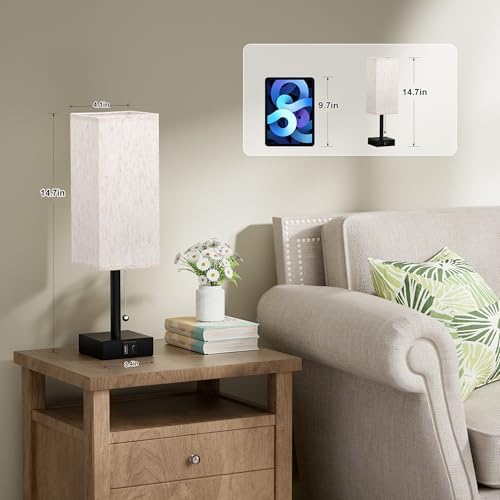 aooshine Bedside Table Lamp for Bedroom - 3 Color Temperatures, USB A+C